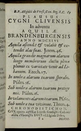 Plausus Cygni Clivensis In adventu Aquilæ Brandenburgensis.