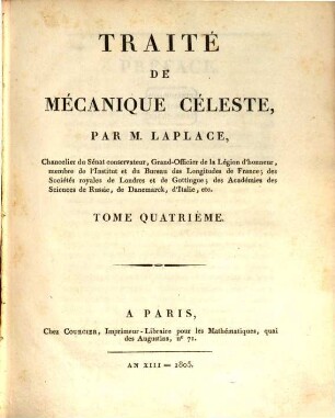 Traité De Mécanique Céleste, 4