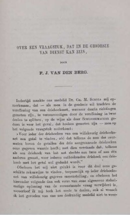 Over een vraagstruk, dat in de geodesie van dienst kan zijn.