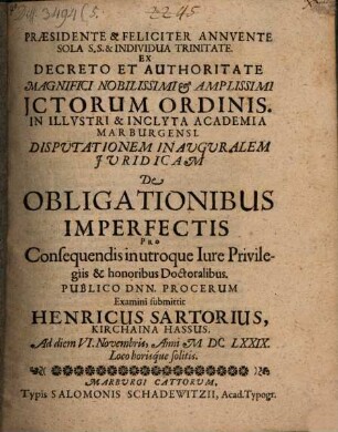 Disp. inaug. iur. de obligationibus imperfectis