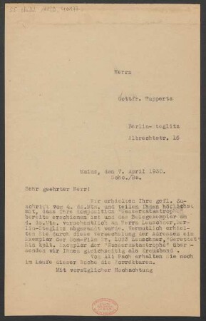 Brief an Gottfried Huppertz : 07.04.1930