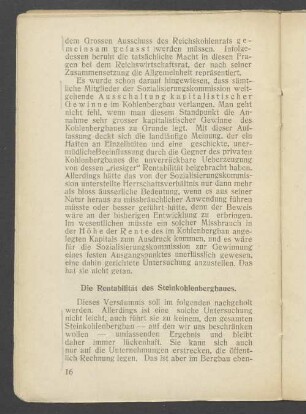 Die Rentabilität des Steinkohlenbergbaues.