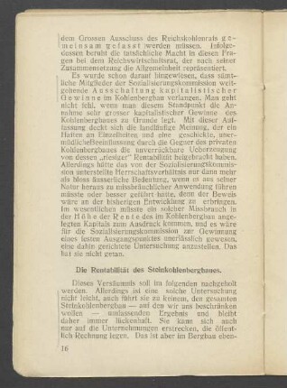 Die Rentabilität des Steinkohlenbergbaues.