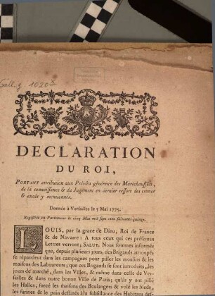 Declaration du Roi, Portant attribution aux Prévôts généraux des Maréchaussées ...