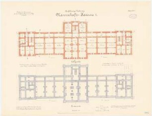 Kaserne des 4. Garderegiments zu Fuß, Berlin-Moabit: Mannschaftskaserne 1: Grundriss Fundamente, Kellergeschoss 1:100