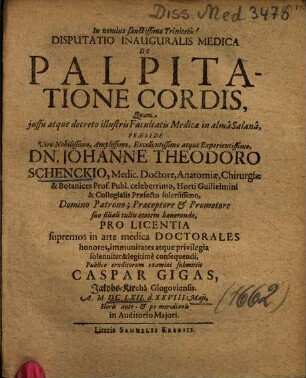 Disputatio Inauguralis Medica De Palpitatione Cordis