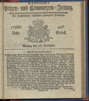 49tes Stueck, Montag den 8ten December. 1788
