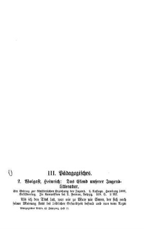 Wolgast, Heinrich: Das Elend unserer Jugendlitteratur : Pädagogisches