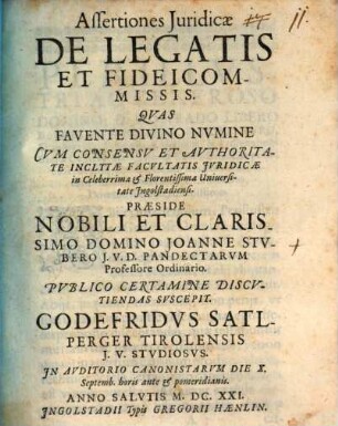 Assertiones Juridicae De Legatis Et Fideicommissis