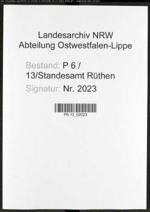 Sterberegister Standesamt Rüthen