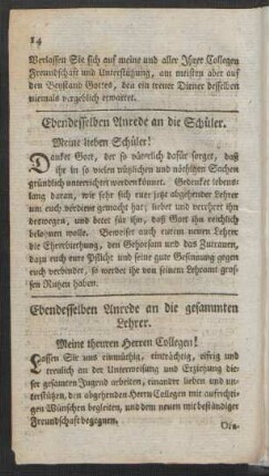 Ebendesselben Anrede an die gesammten Lehrer