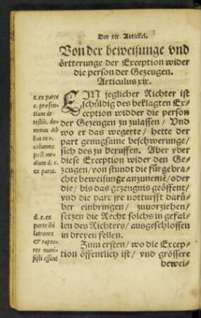 Von der beweisunge und örtterunge der Exception ... Articulus xix.