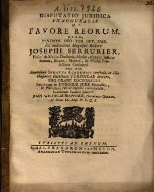 Disputatio Iuridica Inauguralis De Favore Reorum