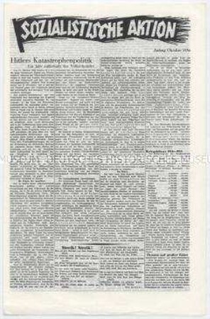 Sozialdemokratisches Exil-Blatt "Sozialistische Aktion" u.a. zur Außenpolitik Deutschlands nach dem Austritt aus dem Völkerbund