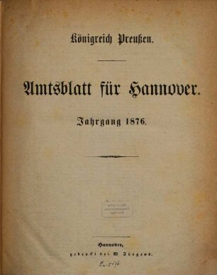 Amtsblatt für Hannover. 1876