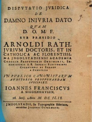 Dispvtatio Jvridica De Damno Inivria Dato