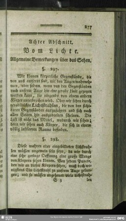 Achter Abschnitt. Vom Lichte. Allgemeine Bemerkungen über das Gehen