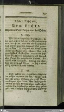 Achter Abschnitt. Vom Lichte. Allgemeine Bemerkungen über das Gehen