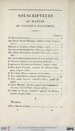 Souscripteurs au manuel de l'amateur d'estampes