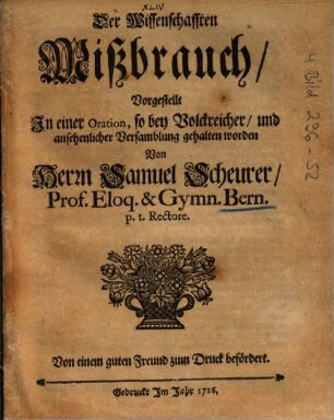 Der Wissenschafften Mißbrauch