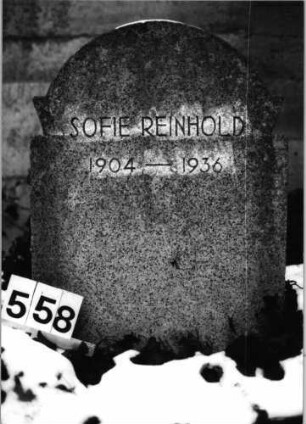 Grabstein 558 (Index: 100092107) Material: Granit Zustand: gut Maße HxBxT: 77x50x9 cm Beschreibung: Stele mit eingezogenem Rundbogenabschluß: Grabstein 558