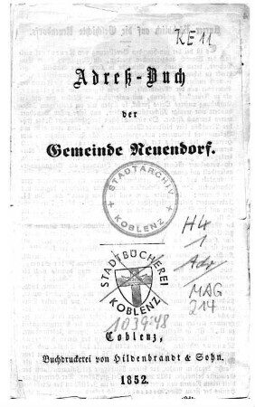 Adreß-Buch der Gemeinde Neuendorf