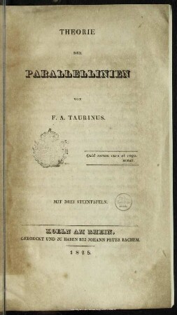 Theorie der Parallellinien : mit drei Steintafeln