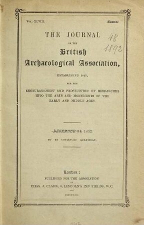 The journal of the British Archaeological Association. 48. 1892