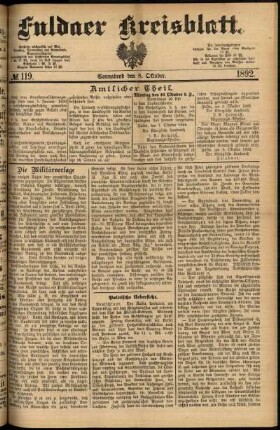 Erste Ausgabe vom Samstag, den 08. Oktober 1892.