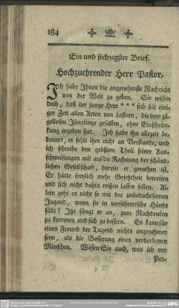 Ein und sechzigster Brief. Hochzuehrender Herr Pastor, ...