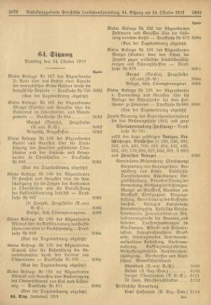 64. Sitzung, Dienstag den 14. Oktober 1919