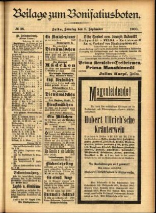 Zweite Ausgabe vom Sonntag, den 09. September 1900.