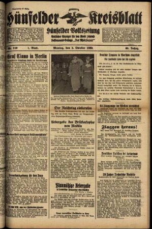Erste Ausgabe vom Montag, den 02. Oktober 1939.