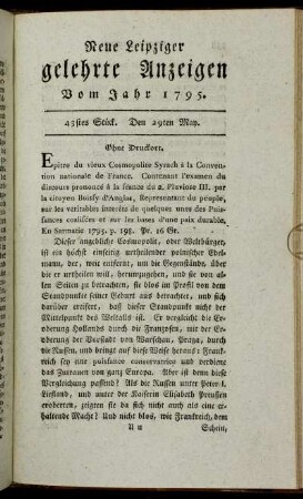 43stes Stück. Den 29ten May.