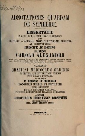 Adnotationes quaedam de syphilide : (Diss. inaug.)