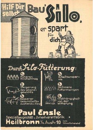 Prospekt der Fa. Paul Ensle "Hilf Dir selbst Bau Silo, er spart für dich!"