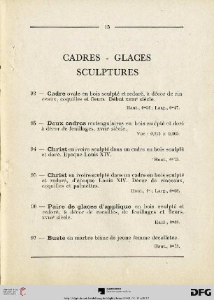 Cadres - Glaces - Sculptures (Nr. 92-101)