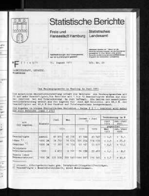 Das Bauhauptgewerbe in Hamburg im Juni 1971 : Lfd. Nr. 22