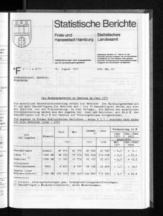 Das Bauhauptgewerbe in Hamburg im Juni 1971 : Lfd. Nr. 22