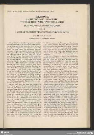 D 1, Photographische Optik