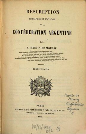 Description géographique et statistique de la confédération Argentine. 1