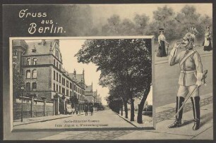 Ansichtskarte „Garde-Kürassier-Kaserne // Prinz August v. Württembergstrasse“