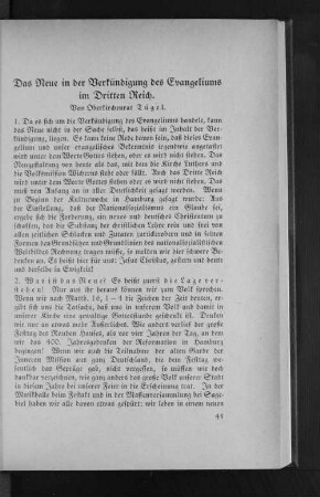 Das Neue in der Verkündigung des Evangeliums im Dritten Reich.