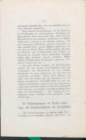 Die Verdauungsorgane von Mytilus edulis. Lage und Grössenverhältnisse des Krystallstiels.