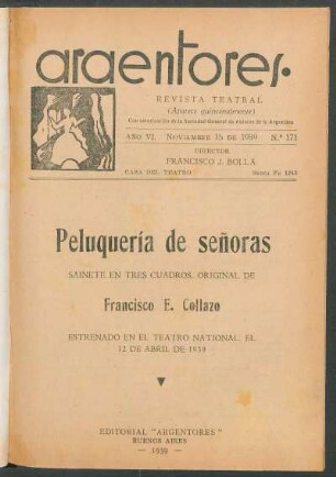 1939017100: Peluquería de señoras : sainete en tres cuadros