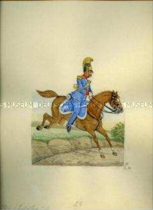 Uniformdarstellung, Offizier des 1. Reiter-Regiments zu Pferd, Sachsen, 1859.