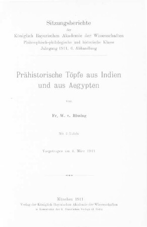 Prähistorische Töpfe aus Indien und aus Ägypten : vorgetragen am 4. März 1911