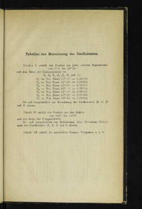 Tabellen zur Berechnung der Coefficienten.