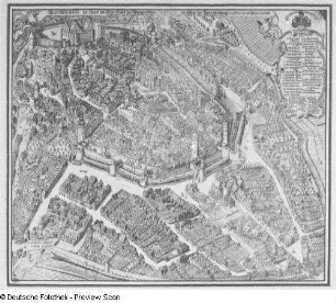 Bautzen, die Haupt- und Sechs-Stadt im Marggrafsthum Oberlausitz ... ("Schreiberplan"), Vogelschau von SO