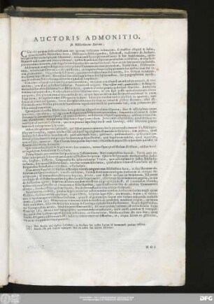Auctoris Admonitio. In Bibliothecam Sacram.